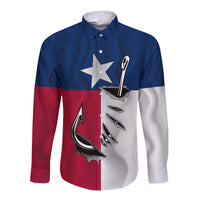 Texas Flag Fishing Long Sleeve Button Shirt Hook and Fish Illustration and Custom Name Detail - Wonder Print Shop
