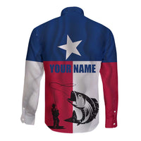 Texas Flag Fishing Long Sleeve Button Shirt Hook and Fish Illustration and Custom Name Detail - Wonder Print Shop