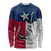 Texas Flag Fishing Long Sleeve Shirt Hook and Fish Illustration and Custom Name Detail - Wonder Print Shop