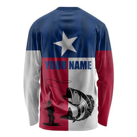 Texas Flag Fishing Long Sleeve Shirt Hook and Fish Illustration and Custom Name Detail - Wonder Print Shop