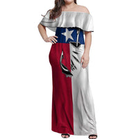 Texas Flag Fishing Off Shoulder Maxi Dress Hook and Fish Illustration and Custom Name Detail - Wonder Print Shop