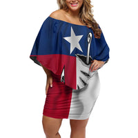Texas Flag Fishing Off Shoulder Short Dress Hook and Fish Illustration and Custom Name Detail - Wonder Print Shop