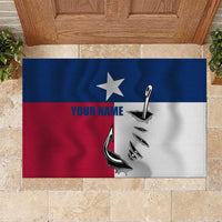 Texas Flag Fishing Rubber Doormat Hook and Fish Illustration and Custom Name Detail - Wonder Print Shop