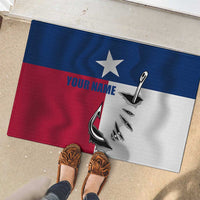Texas Flag Fishing Rubber Doormat Hook and Fish Illustration and Custom Name Detail - Wonder Print Shop