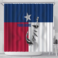 Texas Flag Fishing Shower Curtain Hook and Fish Illustration and Custom Name Detail - Wonder Print Shop