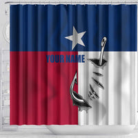 Texas Flag Fishing Shower Curtain Hook and Fish Illustration and Custom Name Detail - Wonder Print Shop