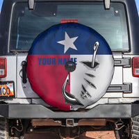 Texas Flag Fishing Spare Tire Cover Hook and Fish Illustration and Custom Name Detail - Wonder Print Shop