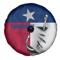 Texas Flag Fishing Spare Tire Cover Hook and Fish Illustration and Custom Name Detail - Wonder Print Shop