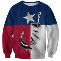 Texas Flag Fishing Sweatshirt Hook and Fish Illustration and Custom Name Detail - Wonder Print Shop