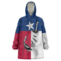 Texas Flag Fishing Wearable Blanket Hoodie Hook and Fish Illustration and Custom Name Detail - Wonder Print Shop