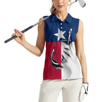 Texas Flag Fishing Women Sleeveless Polo Shirt Hook and Fish Illustration and Custom Name Detail - Wonder Print Shop
