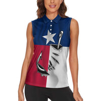 Texas Flag Fishing Women Sleeveless Polo Shirt Hook and Fish Illustration and Custom Name Detail - Wonder Print Shop