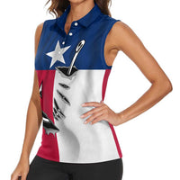 Texas Flag Fishing Women Sleeveless Polo Shirt Hook and Fish Illustration and Custom Name Detail - Wonder Print Shop