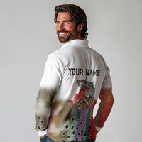 Multicolor Fish Pattern Design Long Sleeve Polo Shirt Fishing Scaled Texture and Custom Name Print - Wonder Print Shop