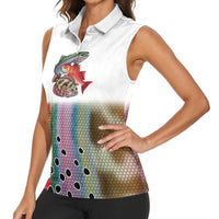 Multicolor Fish Pattern Design Women Sleeveless Polo Shirt Fishing Scaled Texture and Custom Name Print - Wonder Print Shop