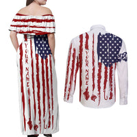 American Flag Fishing Couples Matching Off Shoulder Maxi Dress and Long Sleeve Button Shirt Lure and Hook Elements and Custom Name Print - Wonder Print Shop