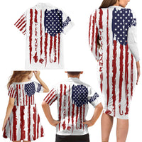 American Flag Fishing Family Matching Long Sleeve Bodycon Dress and Hawaiian Shirt Lure and Hook Elements and Custom Name Print - Wonder Print Shop