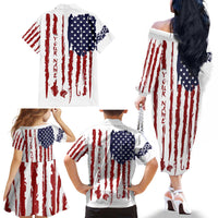 American Flag Fishing Family Matching Off The Shoulder Long Sleeve Dress and Hawaiian Shirt Lure and Hook Elements and Custom Name Print - Wonder Print Shop