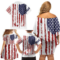 American Flag Fishing Family Matching Off Shoulder Short Dress and Hawaiian Shirt Lure and Hook Elements and Custom Name Print - Wonder Print Shop