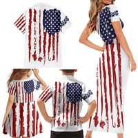 American Flag Fishing Family Matching Short Sleeve Bodycon Dress and Hawaiian Shirt Lure and Hook Elements and Custom Name Print - Wonder Print Shop