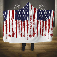 American Flag Fishing Hooded Blanket Lure and Hook Elements and Custom Name Print - Wonder Print Shop