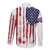 American Flag Fishing Long Sleeve Button Shirt Lure and Hook Elements and Custom Name Print - Wonder Print Shop