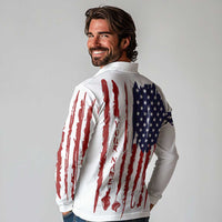 American Flag Fishing Long Sleeve Polo Shirt Lure and Hook Elements and Custom Name Print - Wonder Print Shop