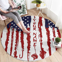American Flag Fishing Round Carpet Lure and Hook Elements and Custom Name Print - Wonder Print Shop