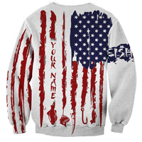 American Flag Fishing Sweatshirt Lure and Hook Elements and Custom Name Print - Wonder Print Shop
