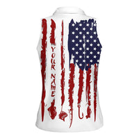American Flag Fishing Women Sleeveless Polo Shirt Lure and Hook Elements and Custom Name Print - Wonder Print Shop