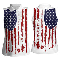 American Flag Fishing Women Sleeveless Polo Shirt Lure and Hook Elements and Custom Name Print - Wonder Print Shop