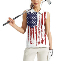 American Flag Fishing Women Sleeveless Polo Shirt Lure and Hook Elements and Custom Name Print - Wonder Print Shop