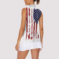 American Flag Fishing Women Sleeveless Polo Shirt Lure and Hook Elements and Custom Name Print - Wonder Print Shop