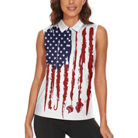 American Flag Fishing Women Sleeveless Polo Shirt Lure and Hook Elements and Custom Name Print - Wonder Print Shop