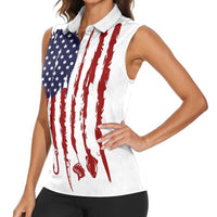 American Flag Fishing Women Sleeveless Polo Shirt Lure and Hook Elements and Custom Name Print - Wonder Print Shop