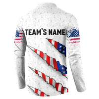Personalized American Flag Bowling Team Button Sweatshirt Pins and Ball Torn Stripes and Patterned White - Wonder Print Shop