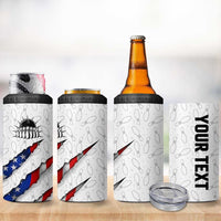 Personalized American Flag Bowling Team 4 in 1 Can Cooler Tumbler Pins and Ball Torn Stripes and Patterned White - Wonder Print Shop
