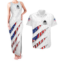 Personalized American Flag Bowling Team Couples Matching Tank Maxi Dress and Hawaiian Shirt Pins and Ball Torn Stripes and Patterned White - Wonder Print Shop