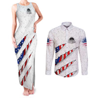 Personalized American Flag Bowling Team Couples Matching Tank Maxi Dress and Long Sleeve Button Shirt Pins and Ball Torn Stripes and Patterned White - Wonder Print Shop