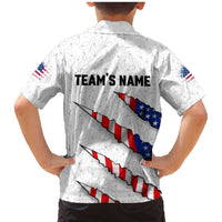 Personalized American Flag Bowling Team Family Matching Mermaid Dress and Hawaiian Shirt Pins and Ball Torn Stripes and Patterned White - Wonder Print Shop
