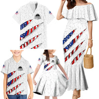 Personalized American Flag Bowling Team Family Matching Mermaid Dress and Hawaiian Shirt Pins and Ball Torn Stripes and Patterned White - Wonder Print Shop