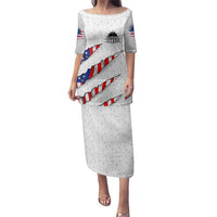 Personalized American Flag Bowling Team Family Matching Puletasi and Hawaiian Shirt Pins and Ball Torn Stripes and Patterned White - Wonder Print Shop