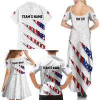 Personalized American Flag Bowling Team Family Matching Summer Maxi Dress and Hawaiian Shirt Pins and Ball Torn Stripes and Patterned White - Wonder Print Shop