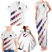 Personalized American Flag Bowling Team Family Matching Tank Maxi Dress and Hawaiian Shirt Pins and Ball Torn Stripes and Patterned White - Wonder Print Shop