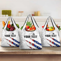 Personalized American Flag Bowling Team Grocery Bag Pins and Ball Torn Stripes and Patterned White - Wonder Print Shop