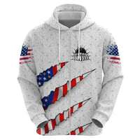 Personalized American Flag Bowling Team Hoodie Pins and Ball Torn Stripes and Patterned White - Wonder Print Shop