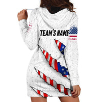 Personalized American Flag Bowling Team Hoodie Dress Pins and Ball Torn Stripes and Patterned White - Wonder Print Shop