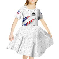 Personalized American Flag Bowling Team Kid Short Sleeve Dress Pins and Ball Torn Stripes and Patterned White - Wonder Print Shop