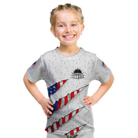 Personalized American Flag Bowling Team Kid T Shirt Pins and Ball Torn Stripes and Patterned White - Wonder Print Shop