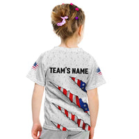 Personalized American Flag Bowling Team Kid T Shirt Pins and Ball Torn Stripes and Patterned White - Wonder Print Shop